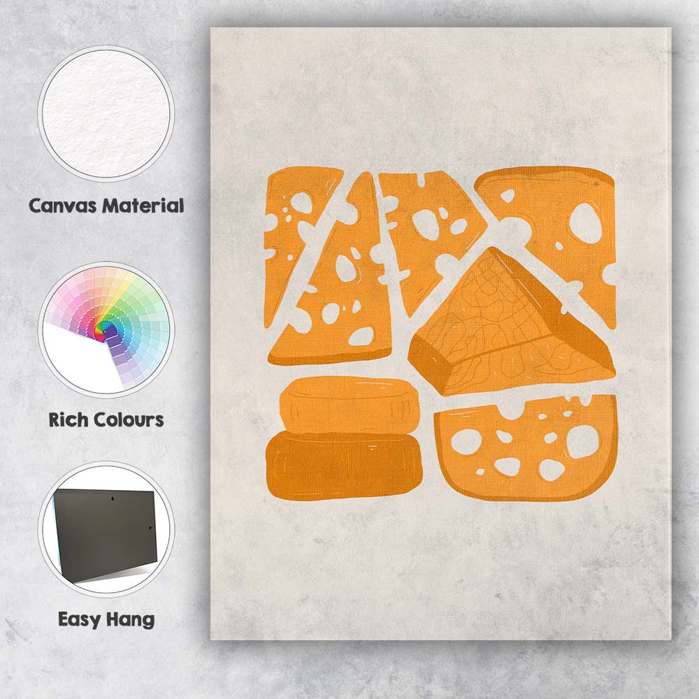 Scandinavian Cheese Selection Minimal Food Illustration Canvas Wall Art Print Decor Picture Ready to Hang