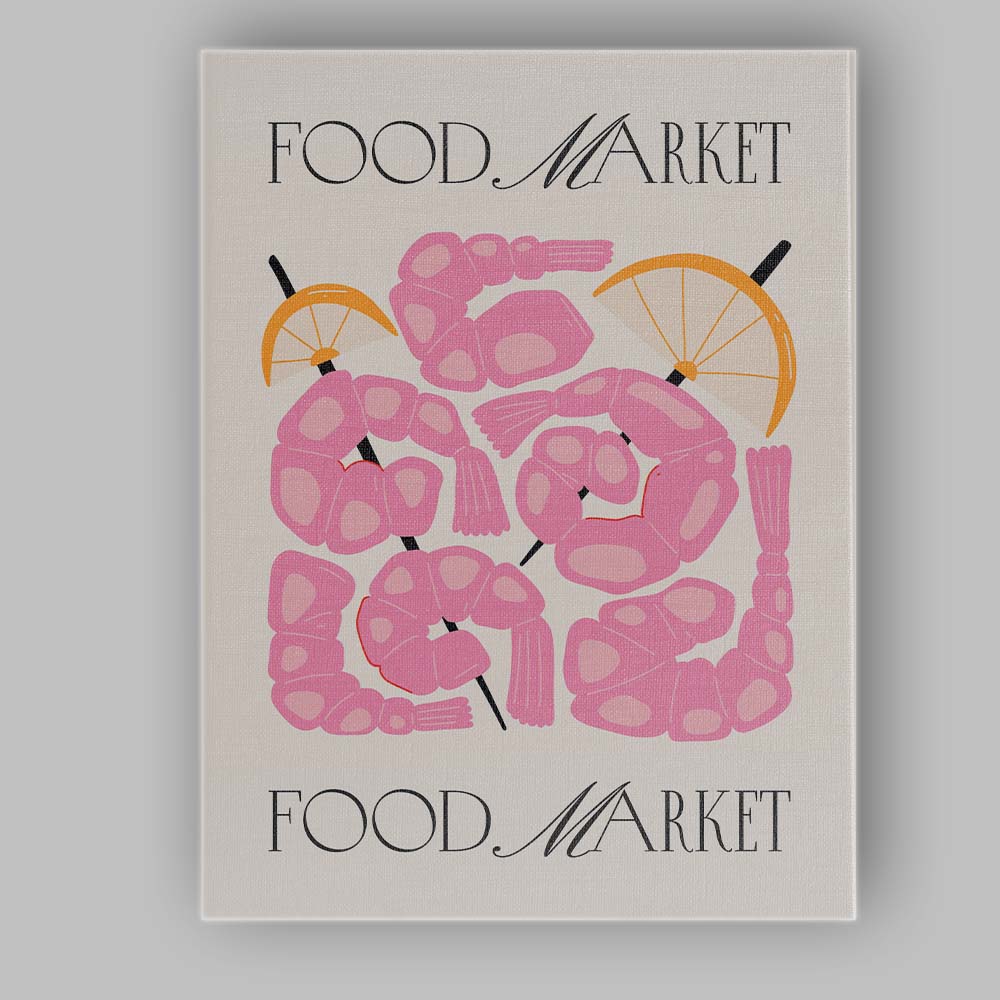 Food Market Prawn Skewers Coastal Seafood Illustration Canvas Wall Art Print Decor Picture Ready to Hang