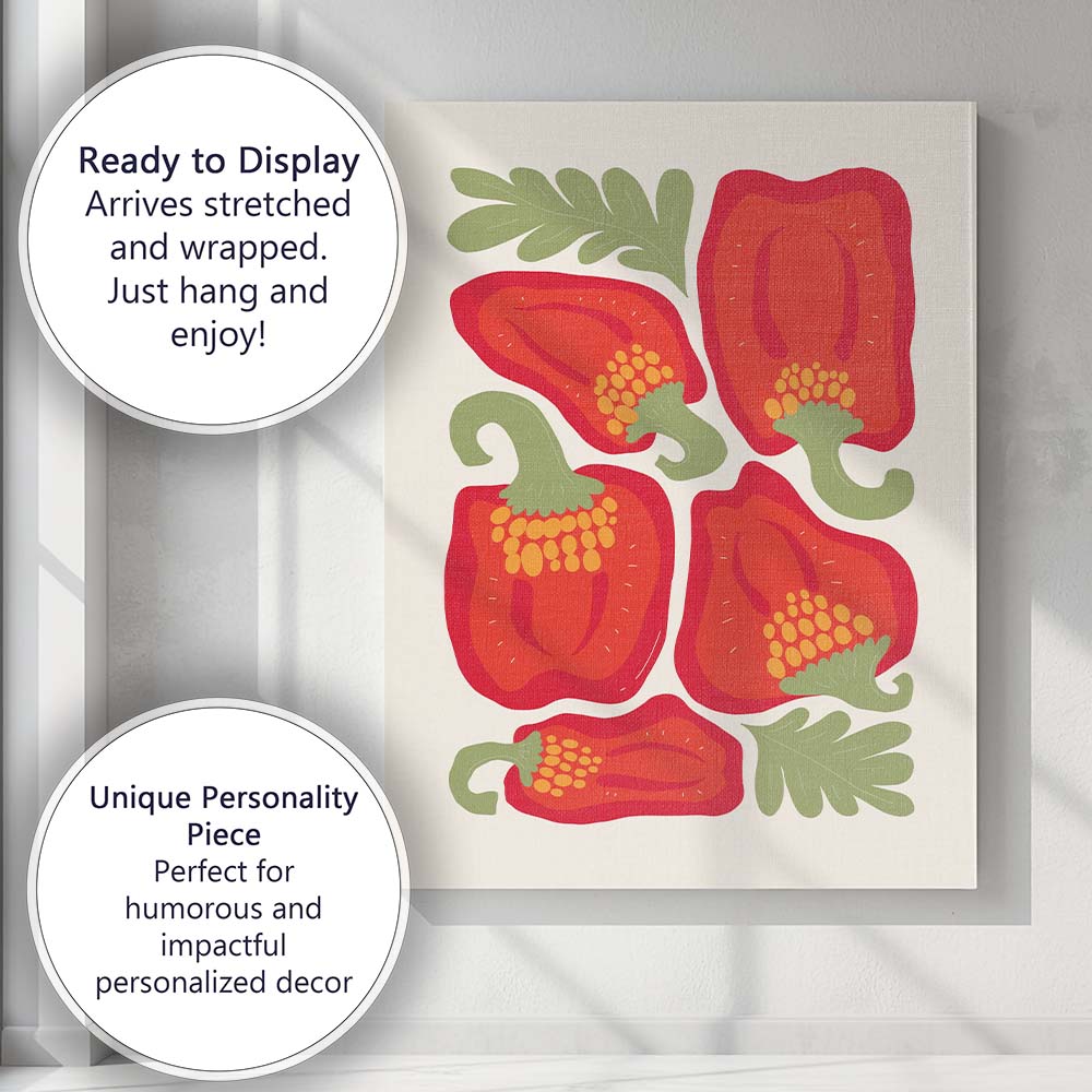 Red Sweet Pepper Botanical Kitchen Illustration Canvas Wall Art Print Decor Picture Ready to Hang