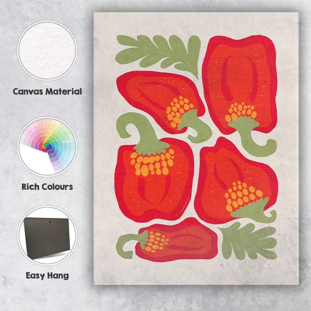 Red Sweet Pepper Botanical Kitchen Illustration Canvas Wall Art Print Decor Picture Ready to Hang