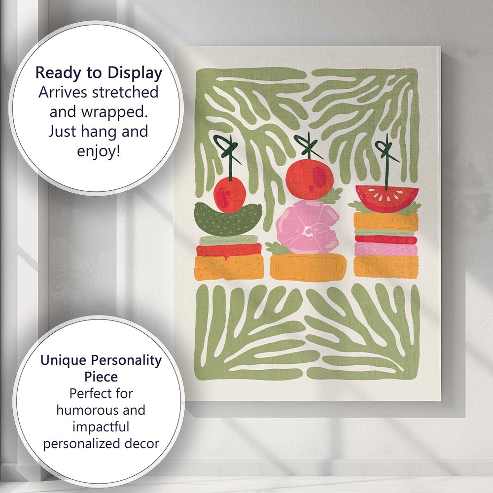 Mediterranean Canape Appetisers Modern Food Illustration Canvas Wall Art Print Decor Picture Ready to Hang