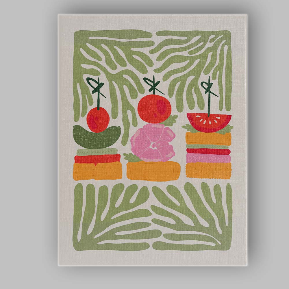 Mediterranean Canape Appetisers Modern Food Illustration Canvas Wall Art Print Decor Picture Ready to Hang
