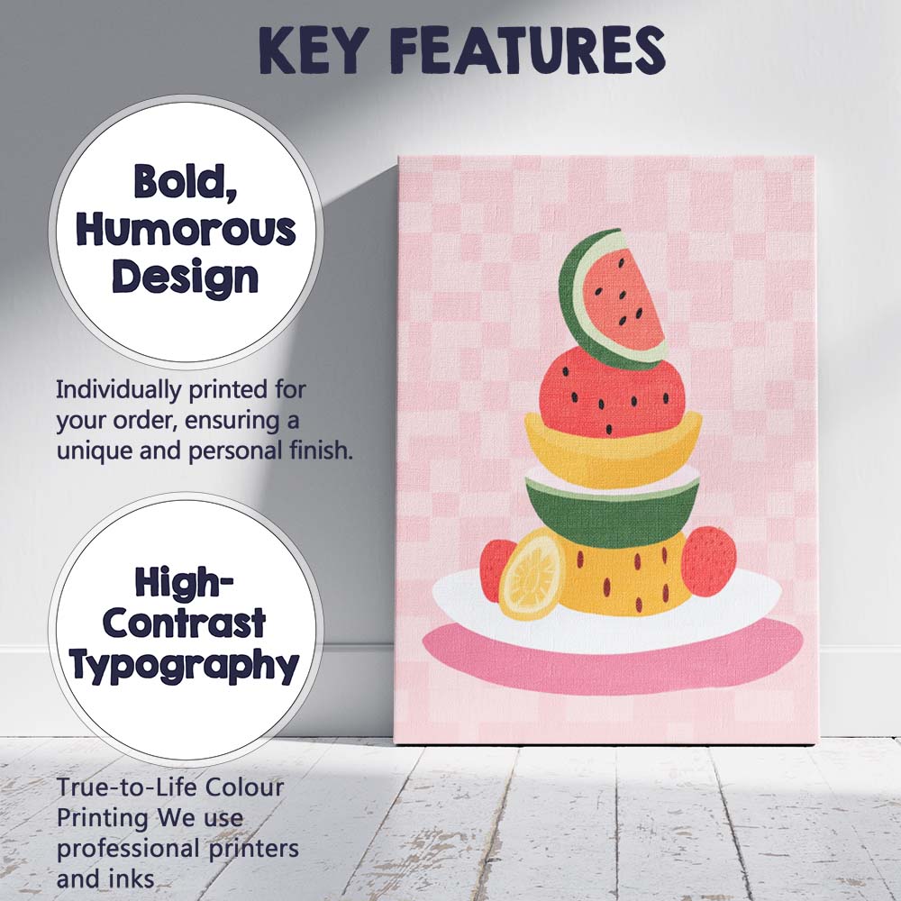 Colourful Tropical Fruit Stack Still Life Illustration Canvas Wall Art Print Decor Picture Ready to Hang
