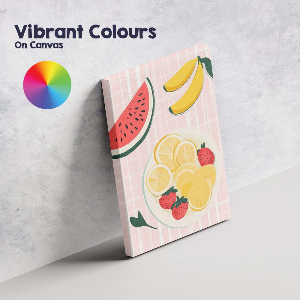 Pastel Citrus Banana Strawberry Fruit Bowl Kitchen Illustration Canvas Wall Art Print Decor Picture Ready to Hang