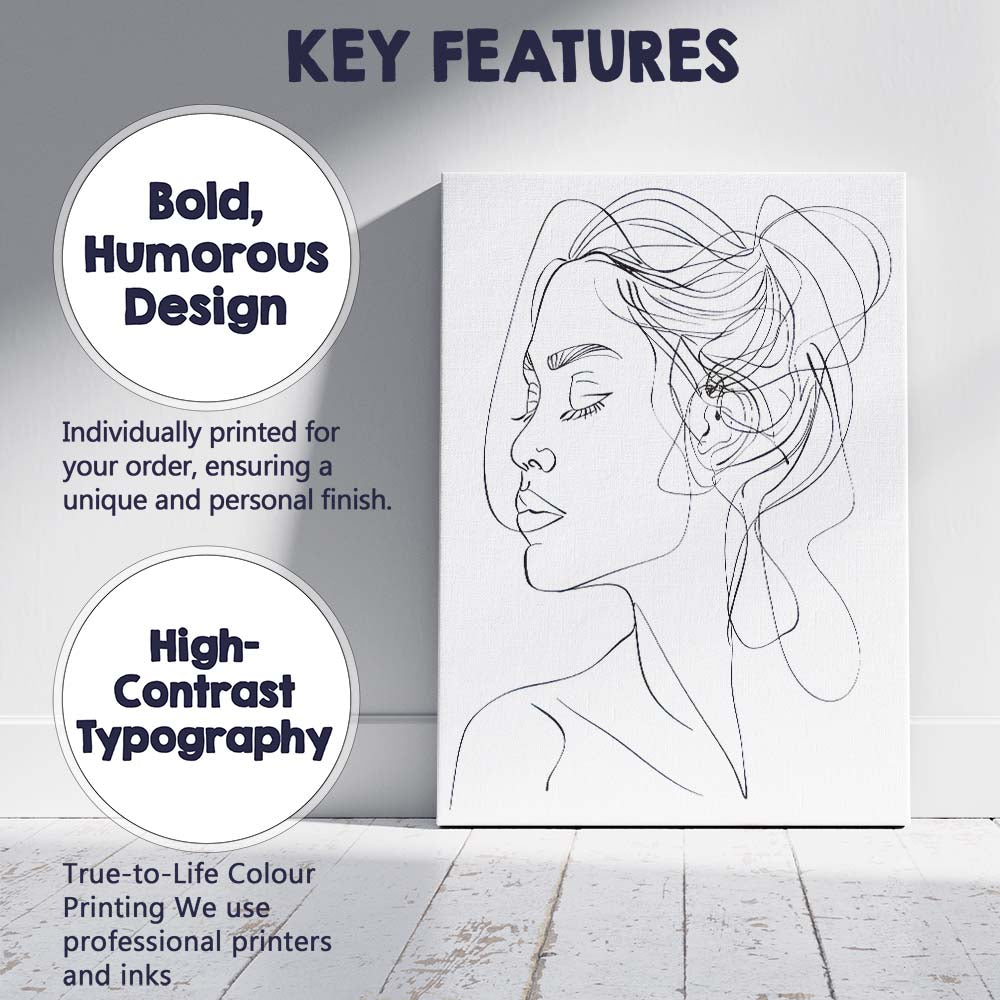 Minimalist Continuous Line Woman Portrait Abstract Face Drawing Canvas Wall Art Print Decor Picture Ready to Hang