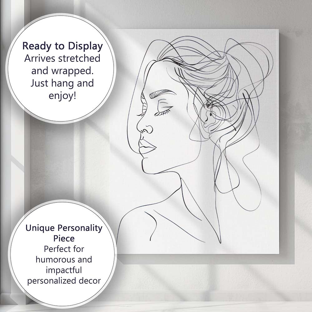 Minimalist Continuous Line Woman Portrait Abstract Face Drawing Canvas Wall Art Print Decor Picture Ready to Hang