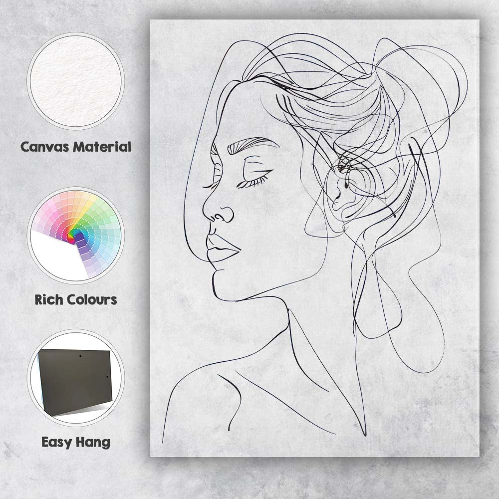 Minimalist Continuous Line Woman Portrait Abstract Face Drawing Canvas Wall Art Print Decor Picture Ready to Hang