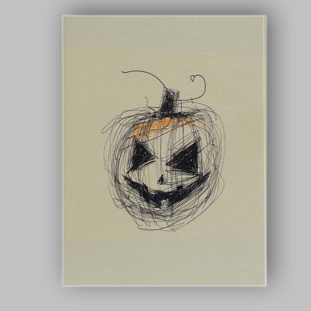 Spooky Sketch Style Jack O Lantern Halloween Pumpkin Canvas Wall Art Print Decor Picture Ready to Hang