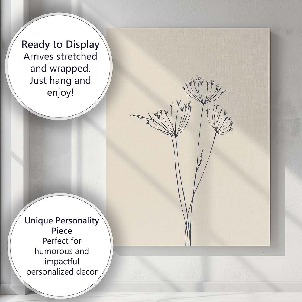 Minimalist Wildflower Seed Head Botanical Line Drawing Canvas Wall Art Print Decor Picture Ready to Hang