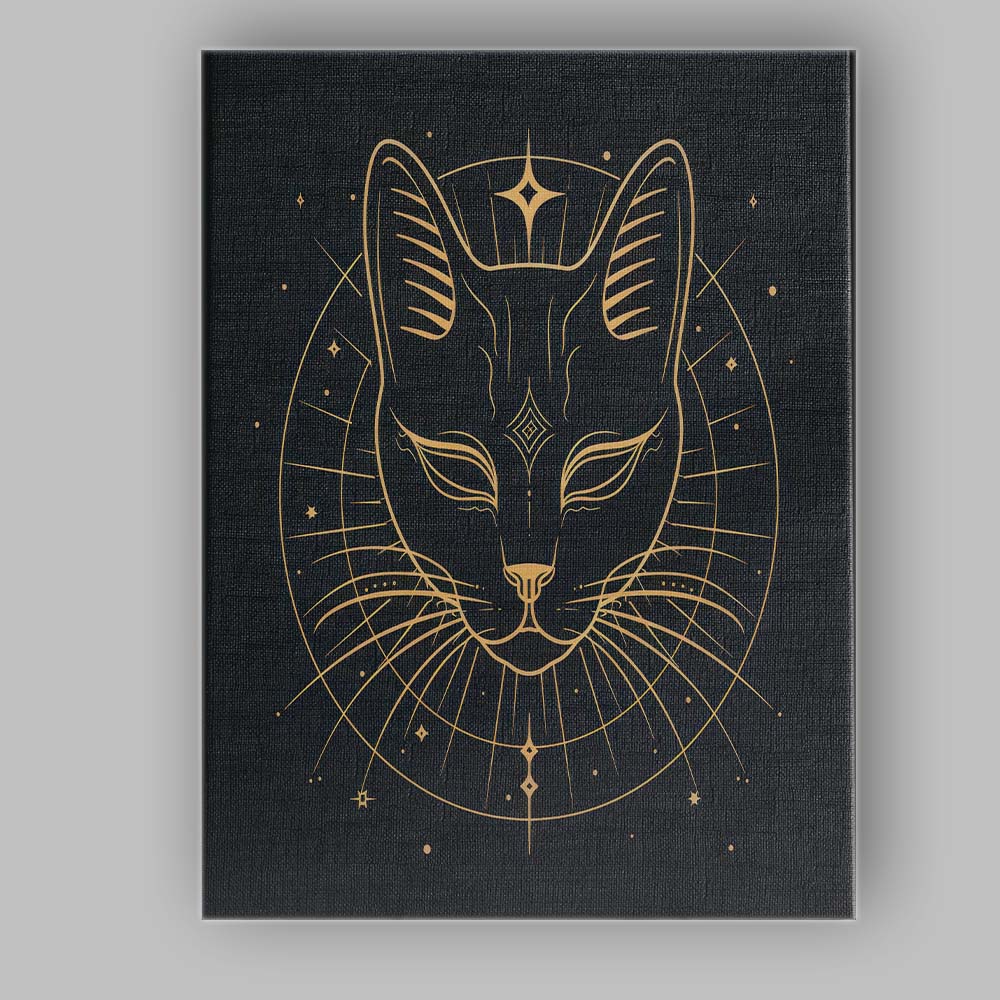 Sacred Black Cat Celestial Gold Line Art Canvas Wall Art Print Decor Picture Ready to Hang