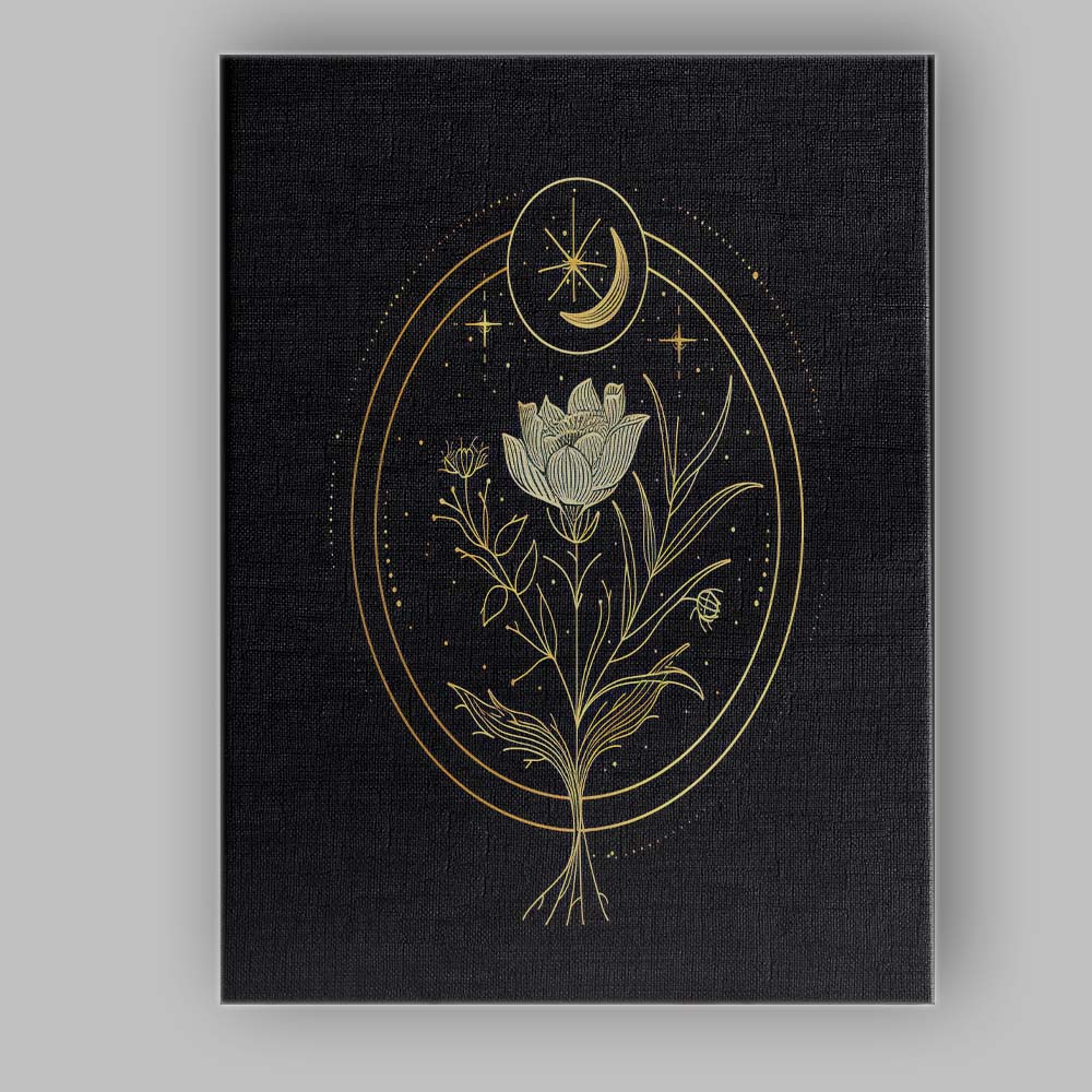 Celestial Moon Botanical Flower Gold Line Art Canvas Wall Art Print Decor Picture Ready to Hang