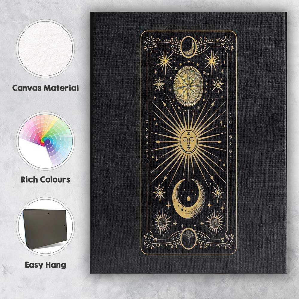 Celestial Sun Moon Tarot Card Mystic Line Art Canvas Wall Art Print Decor Picture Ready to Hang