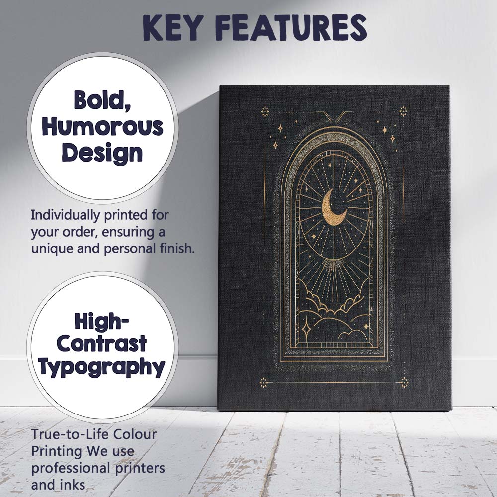Sacred Crescent Moon Celestial Window Gold Line Art Canvas Wall Art Print Decor Picture Ready to Hang