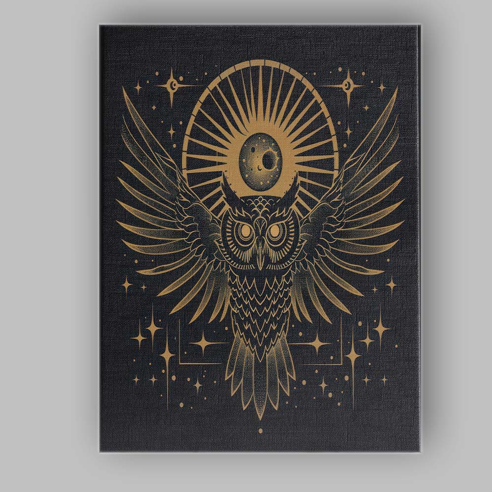 Mystic Owl Moon Celestial Gold Line Art Canvas Wall Art Print Decor Picture Ready to Hang