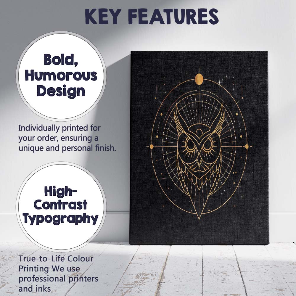 Geometric Owl Celestial Gold Line Art Canvas Wall Art Print Decor Picture Ready to Hang