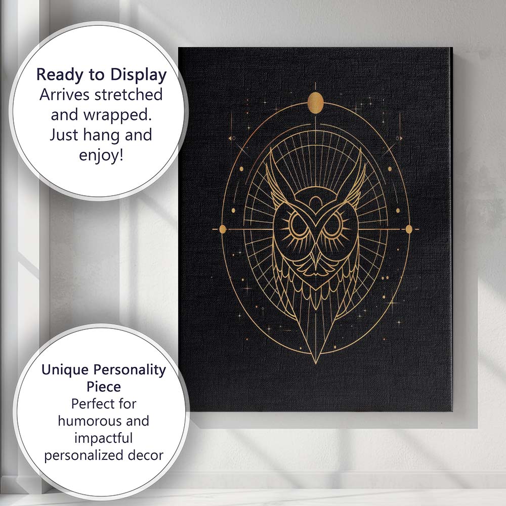 Geometric Owl Celestial Gold Line Art Canvas Wall Art Print Decor Picture Ready to Hang