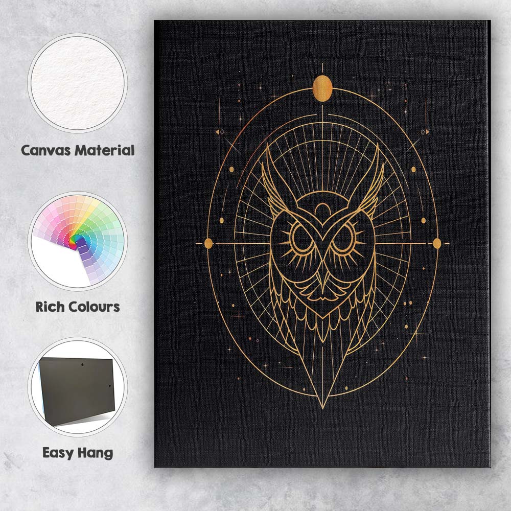Geometric Owl Celestial Gold Line Art Canvas Wall Art Print Decor Picture Ready to Hang