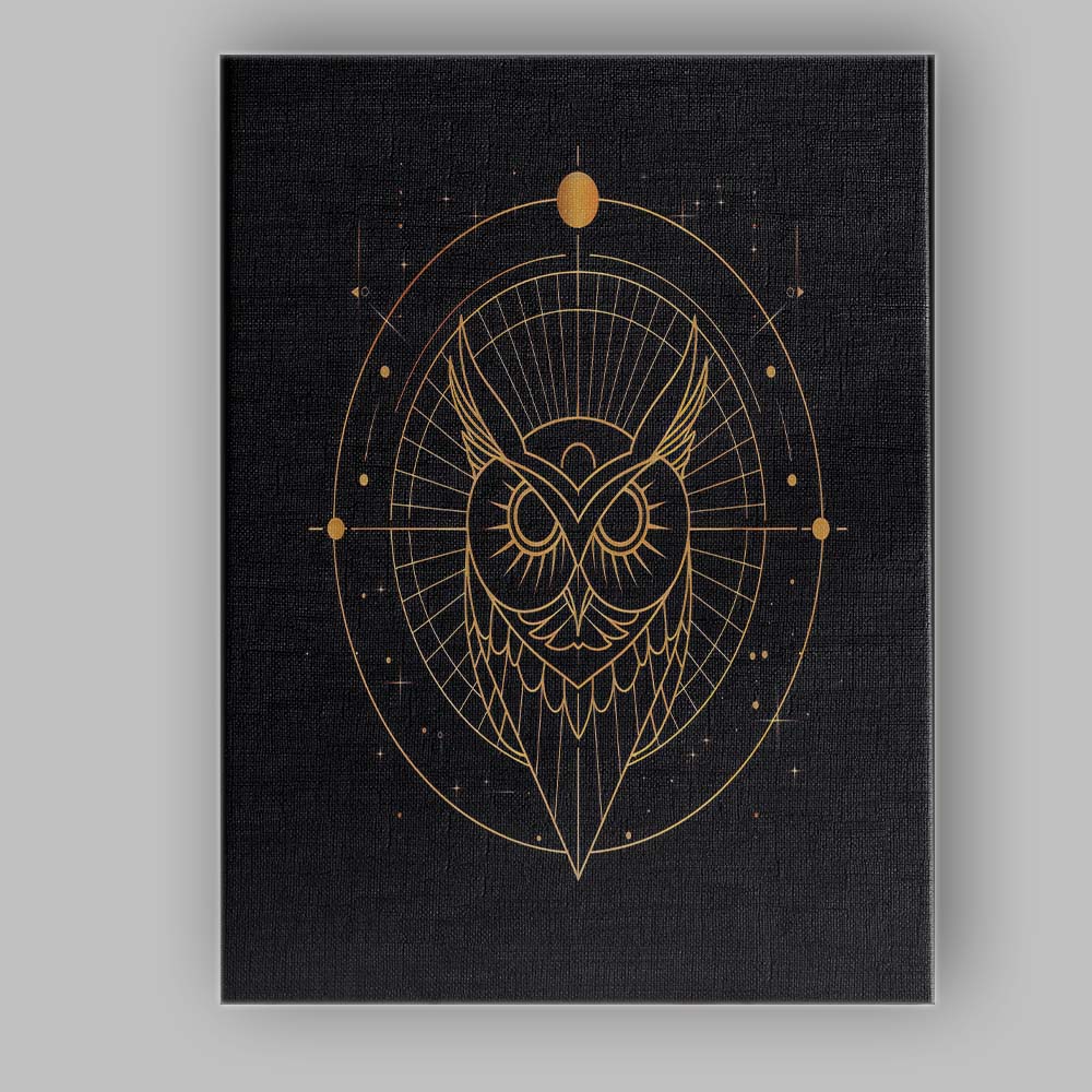 Geometric Owl Celestial Gold Line Art Canvas Wall Art Print Decor Picture Ready to Hang