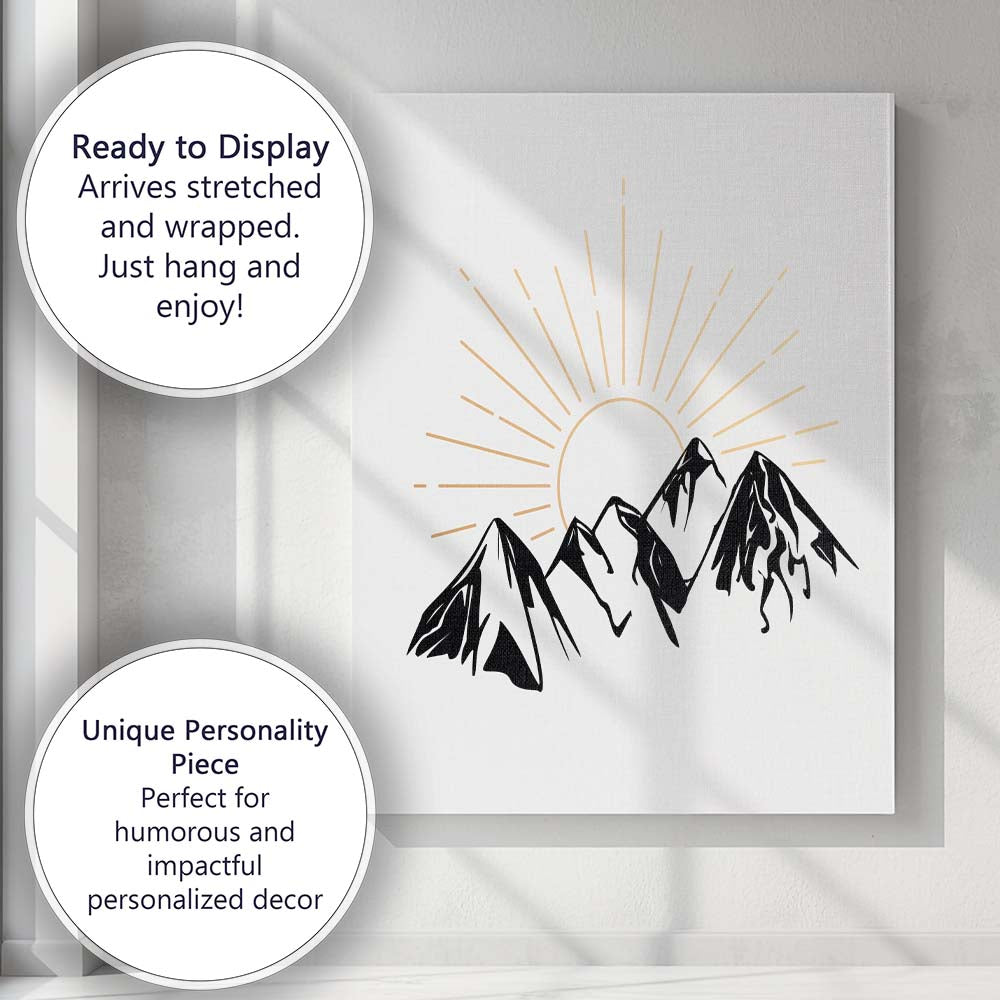 Minimalist Mountain Sunrise Landscape Illustration Canvas Wall Art Print Decor Picture Ready to Hang