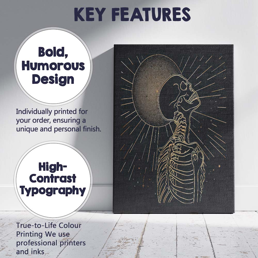 Anatomical Skeleton Eclipse Gold Line Art Canvas Wall Art Print Decor Picture Ready to Hang