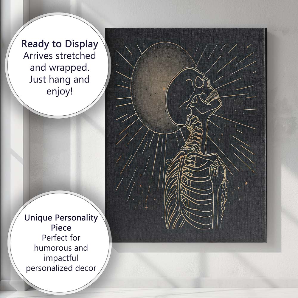 Anatomical Skeleton Eclipse Gold Line Art Canvas Wall Art Print Decor Picture Ready to Hang