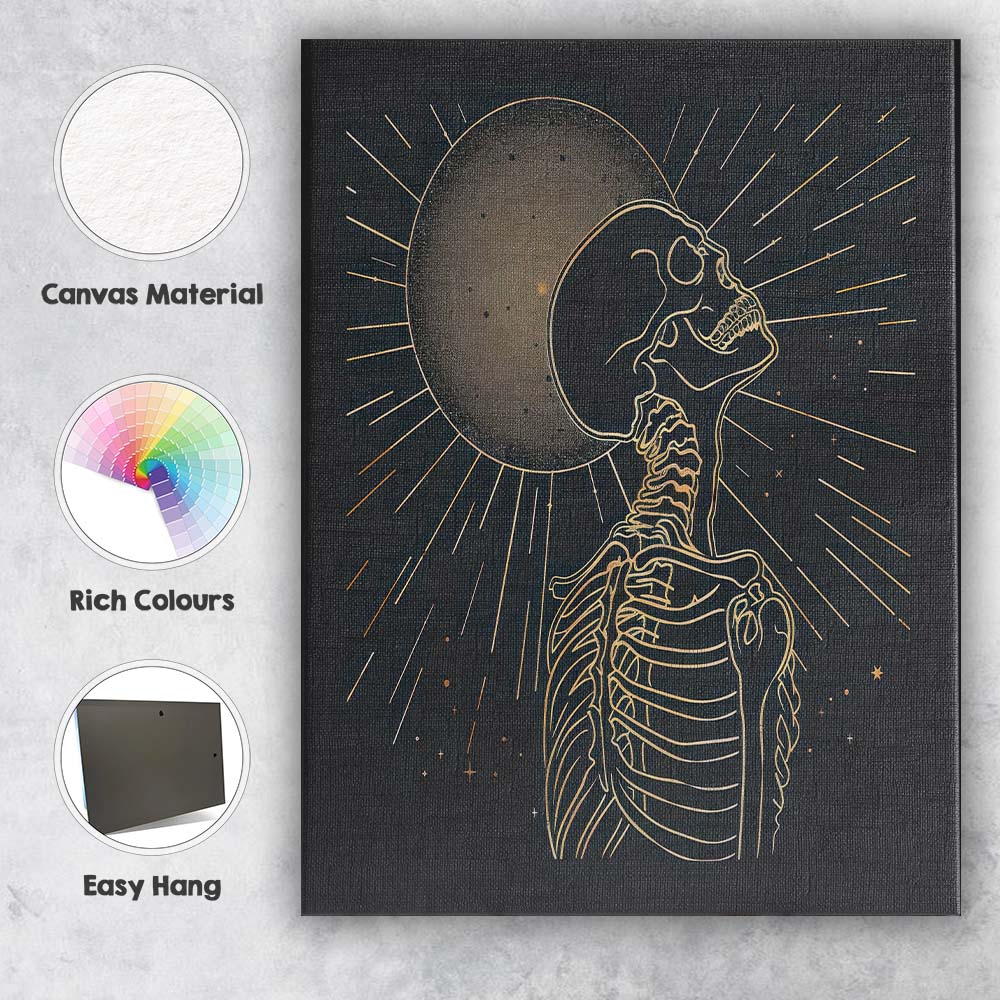 Anatomical Skeleton Eclipse Gold Line Art Canvas Wall Art Print Decor Picture Ready to Hang