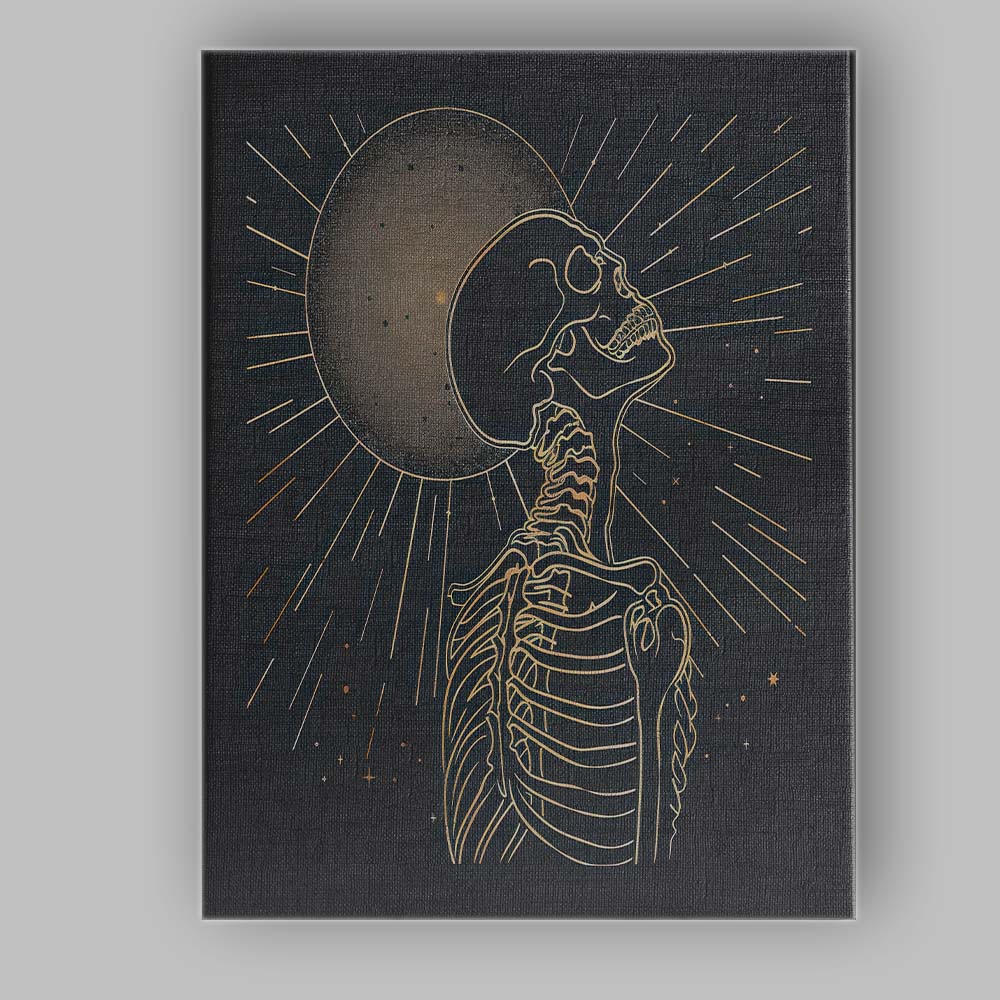 Anatomical Skeleton Eclipse Gold Line Art Canvas Wall Art Print Decor Picture Ready to Hang