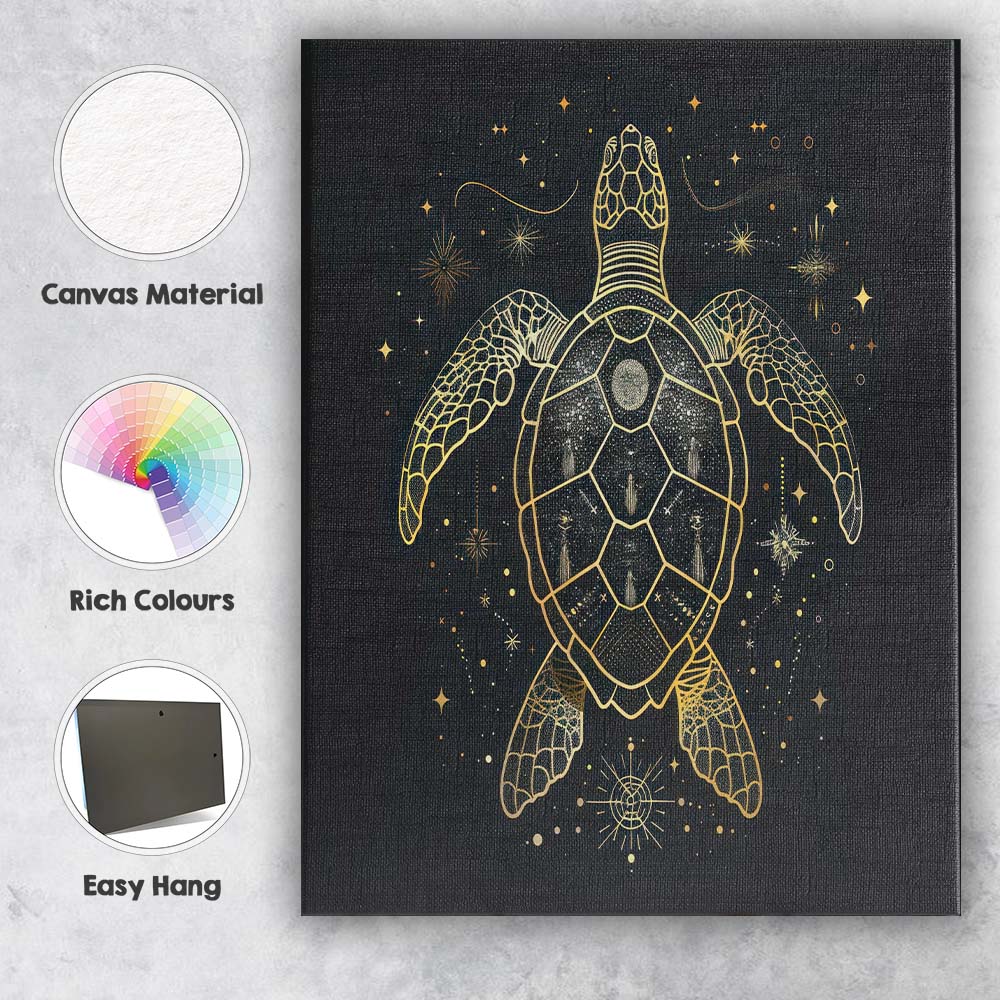 Mystic Sea Turtle Celestial Gold Line Art Canvas Wall Art Print Decor Picture Ready to Hang