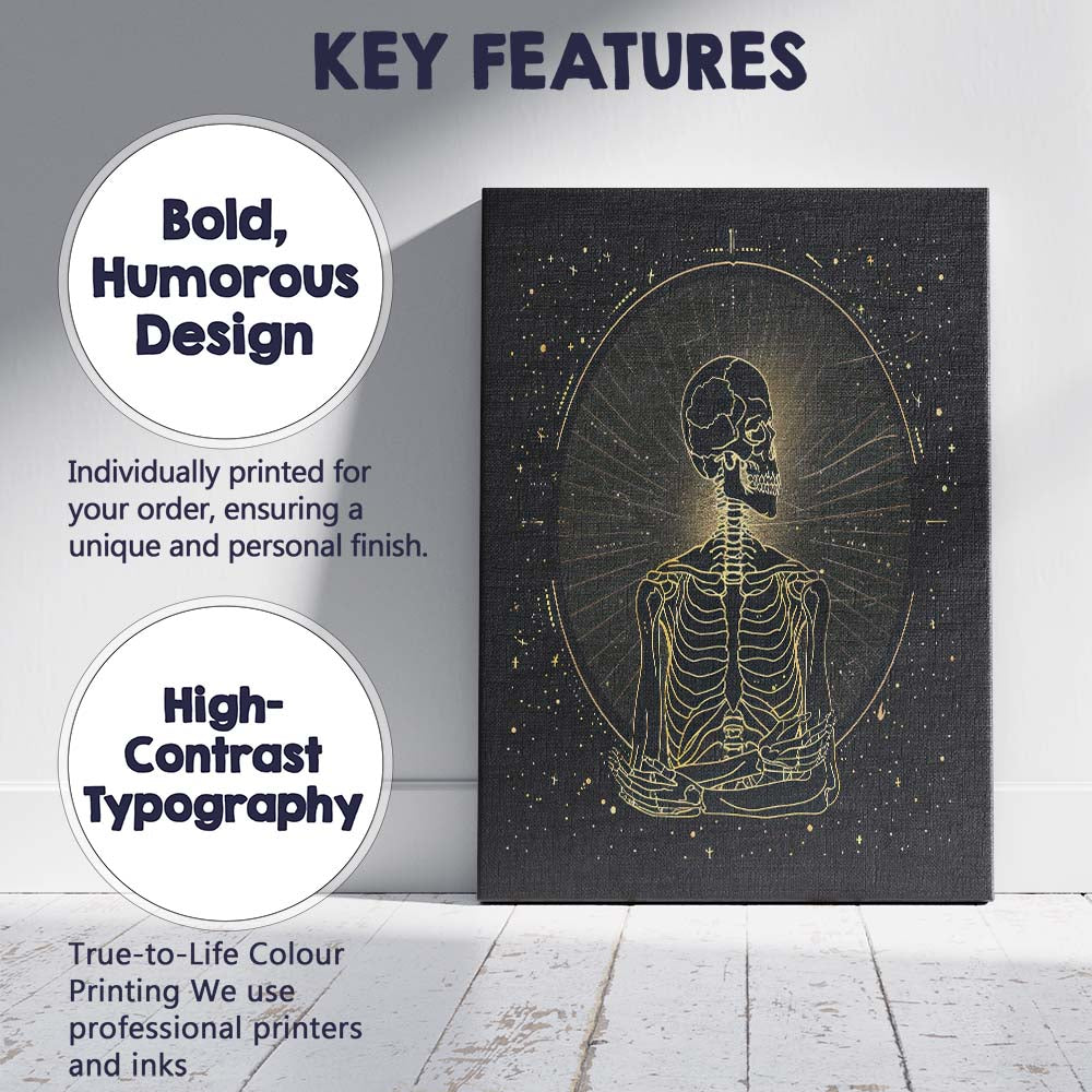 Meditating Skeleton Spiritual Gold Line Art Canvas Wall Art Print Decor Picture Ready to Hang