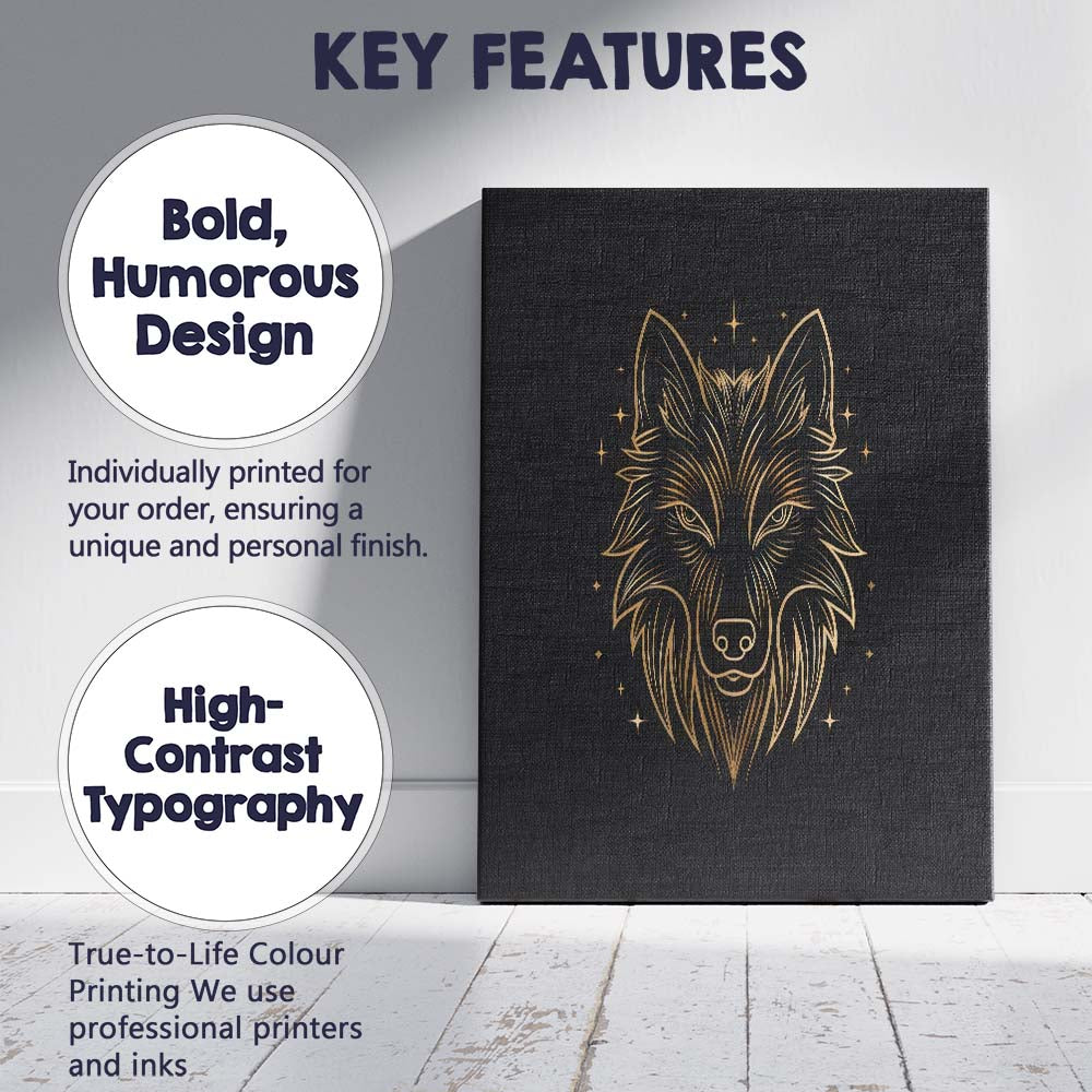 Sacred Wolf Head Celestial Gold Line Art Canvas Wall Art Print Decor Picture Ready to Hang