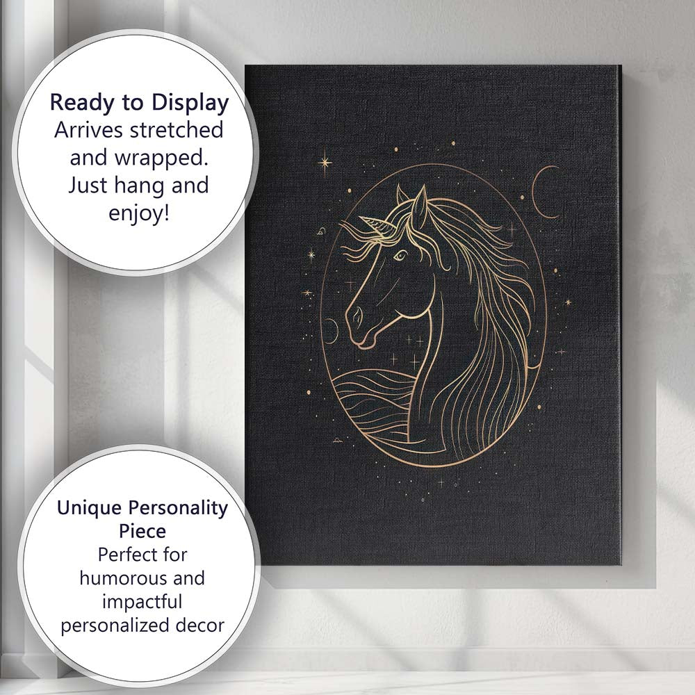 Celestial Unicorn Portrait Minimalist Gold Line Art Canvas Wall Art Print Decor Picture Ready to Hang