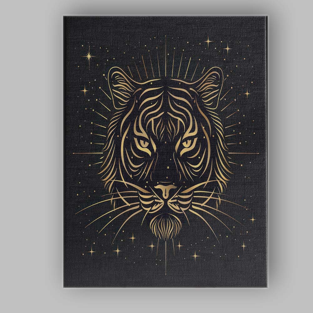 Sacred Tiger Face Celestial Gold Line Art Canvas Wall Art Print Decor Picture Ready to Hang