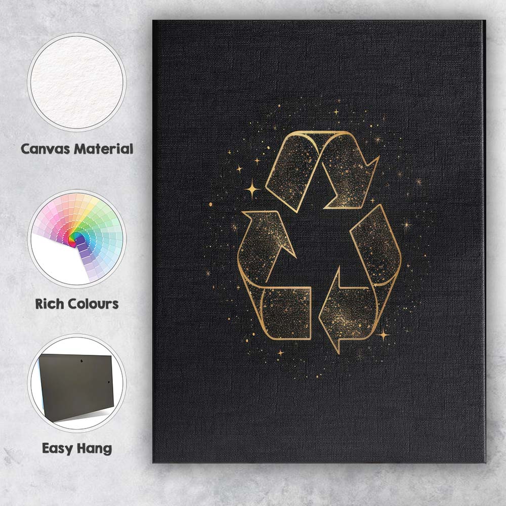 Golden Recycling Symbol Eco Sustainability Line Art Canvas Wall Art Print Decor Picture Ready to Hang