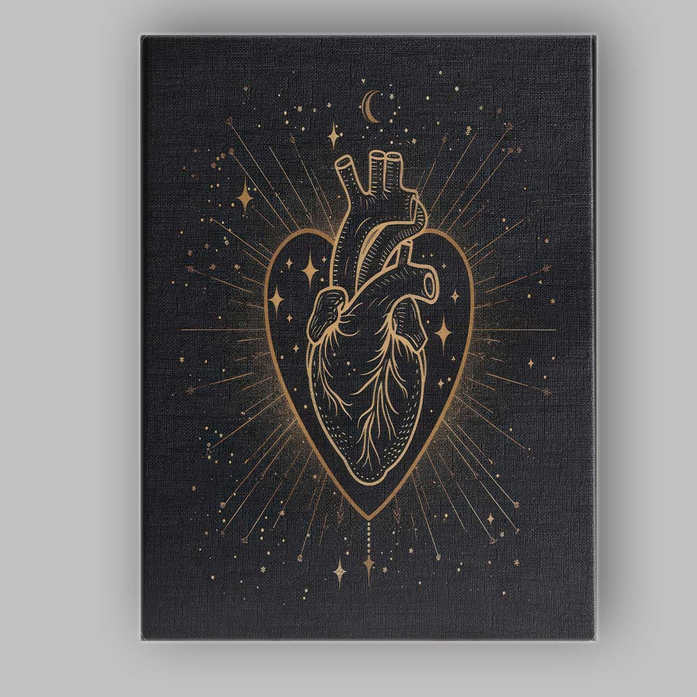 Anatomical Human Heart Sacred Geometry Gold Line Art Canvas Wall Art Print Decor Picture Ready to Hang