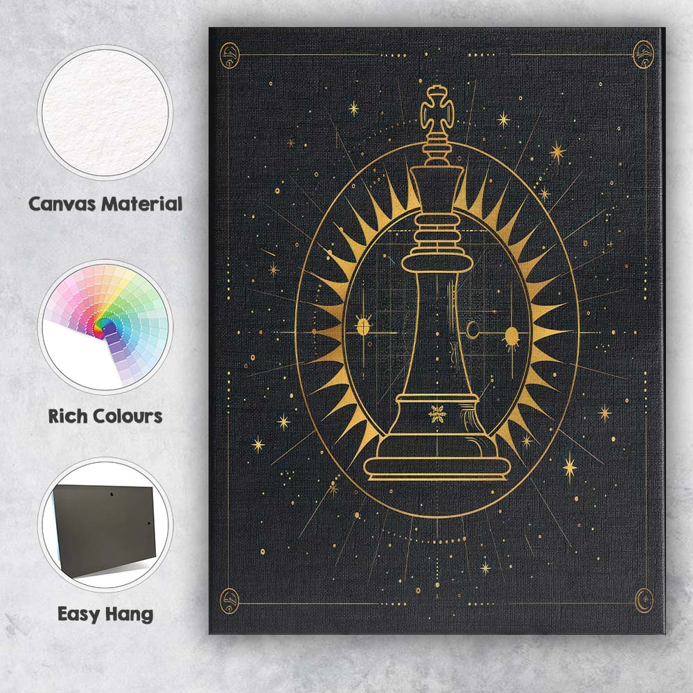 Royal Chess King Sacred Geometry Gold Line Art Canvas Wall Art Print Decor Picture Ready to Hang