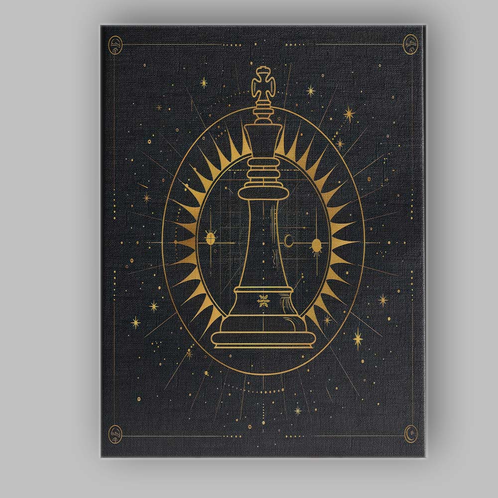Royal Chess King Sacred Geometry Gold Line Art Canvas Wall Art Print Decor Picture Ready to Hang