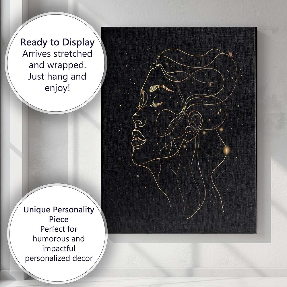 Abstract Female Face Continuous Line Portrait Canvas Wall Art Print Decor Picture Ready to Hang