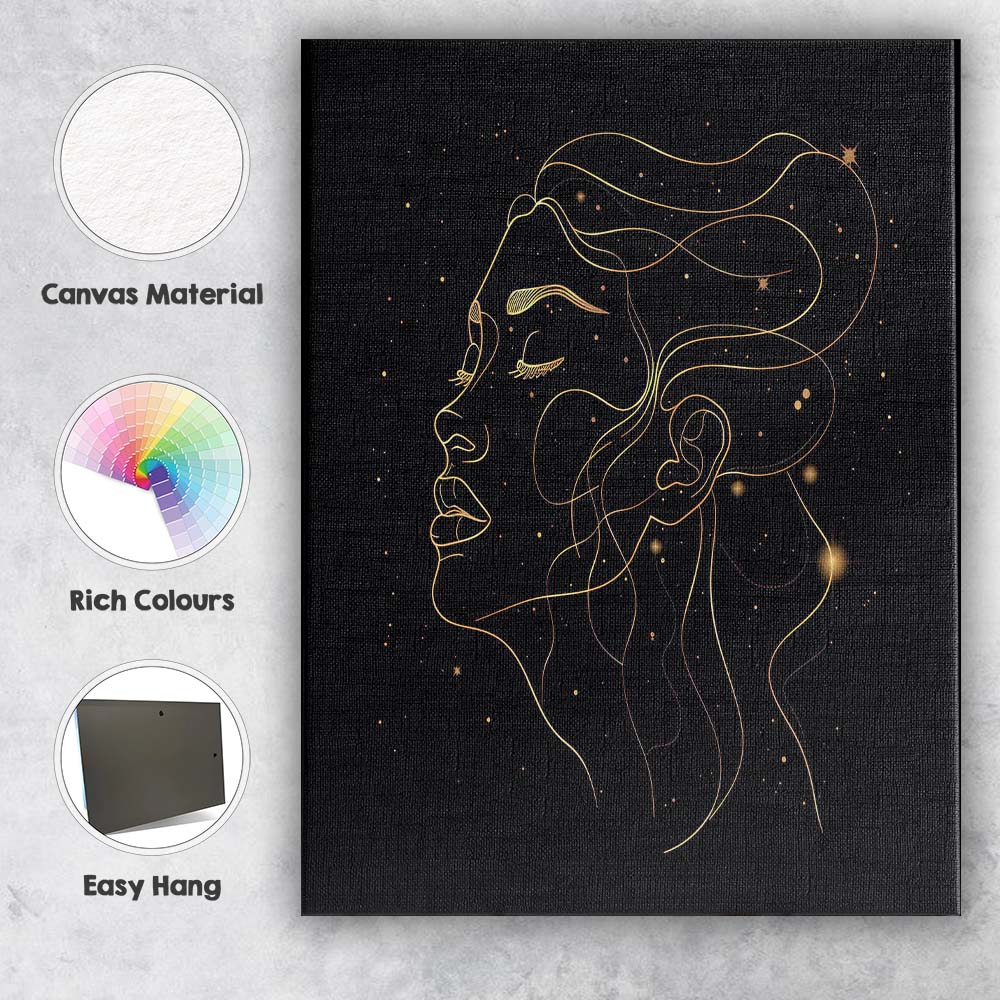 Abstract Female Face Continuous Line Portrait Canvas Wall Art Print Decor Picture Ready to Hang