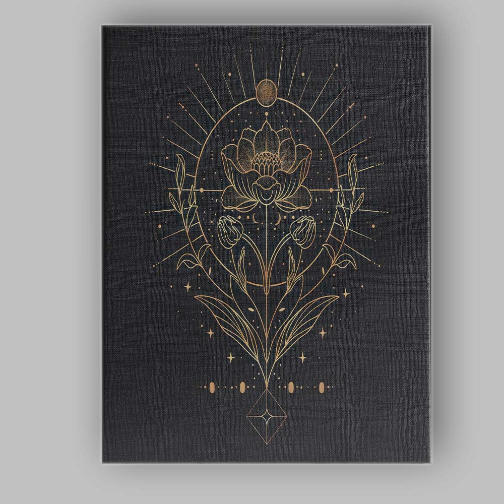 Sacred Lotus Botanical Celestial Gold Line Art Canvas Wall Art Print Decor Picture Ready to Hang