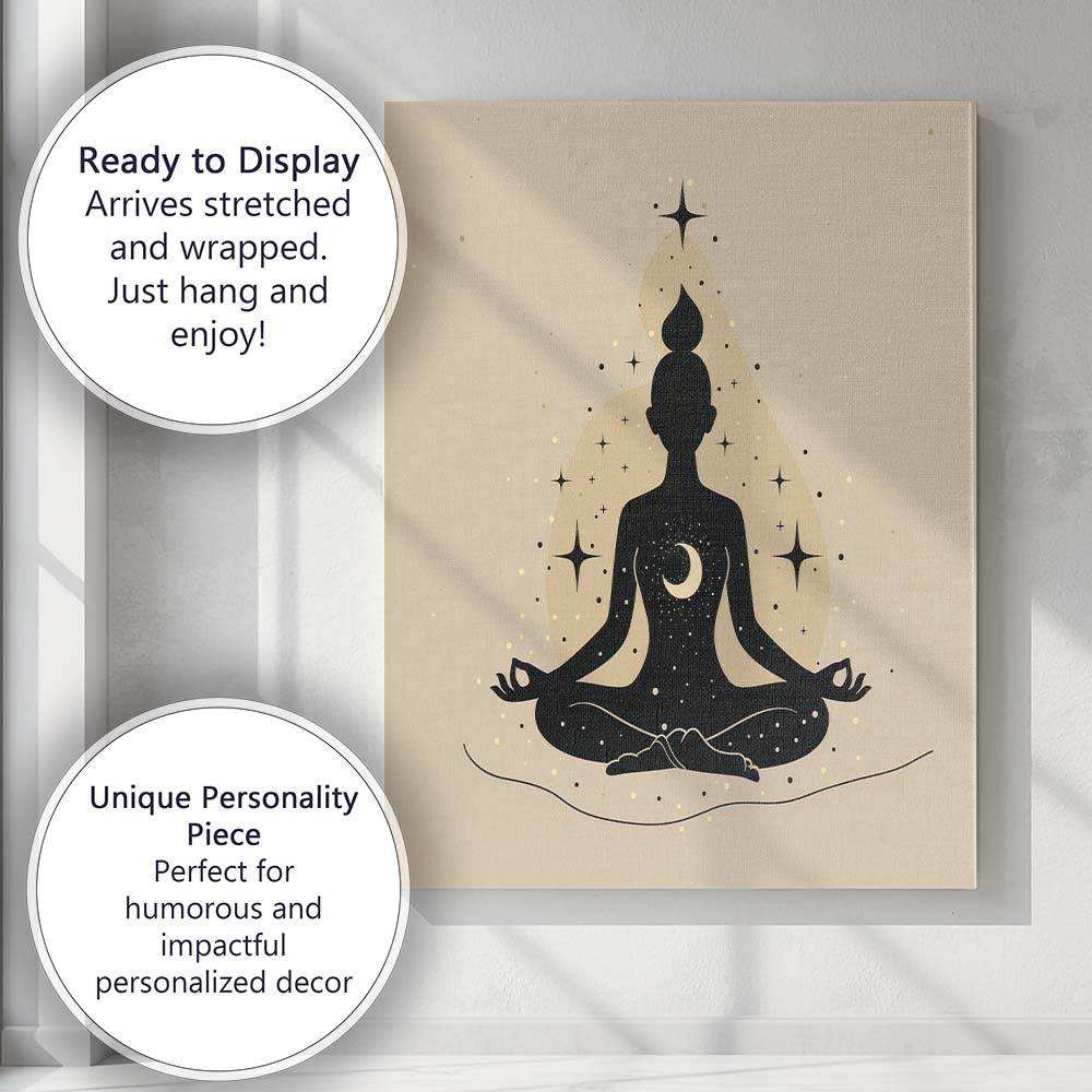 Minimalist Meditation Moon Silhouette Spiritual Canvas Wall Art Print Decor Picture Ready to Hang
