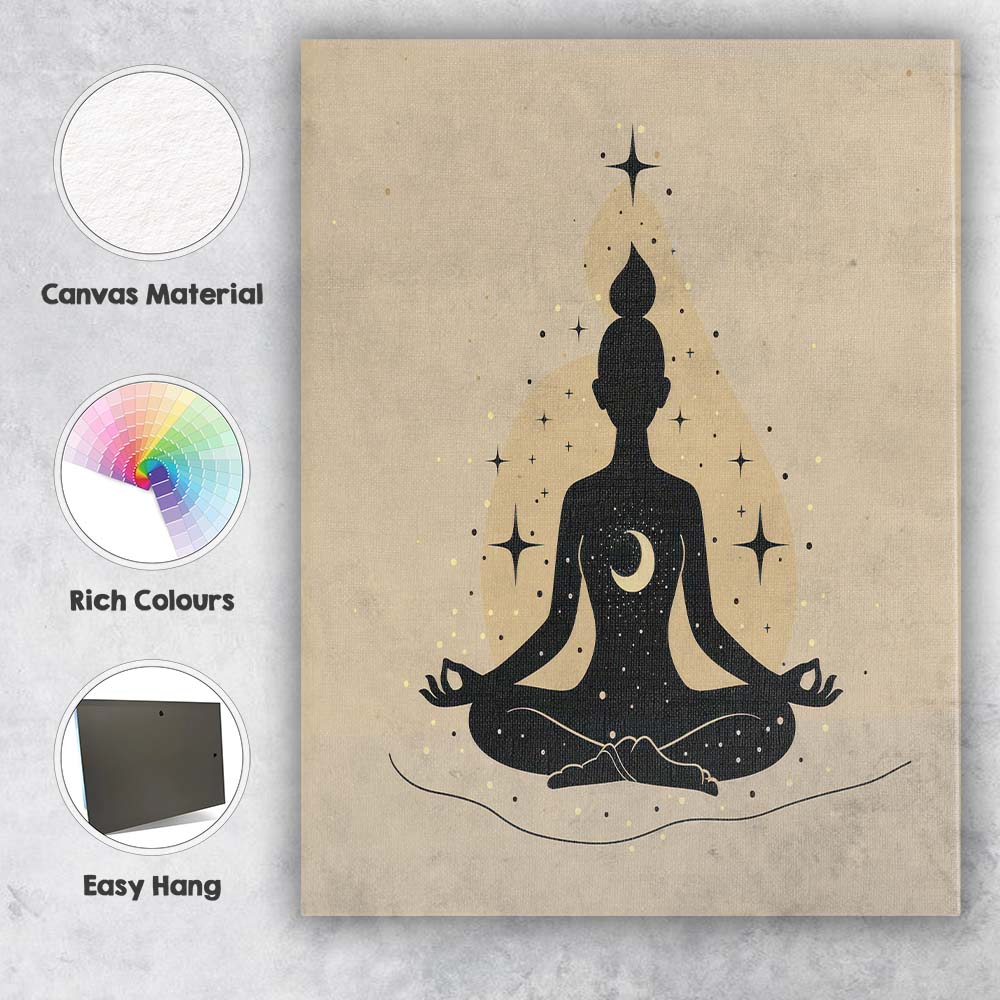 Minimalist Meditation Moon Silhouette Spiritual Canvas Wall Art Print Decor Picture Ready to Hang
