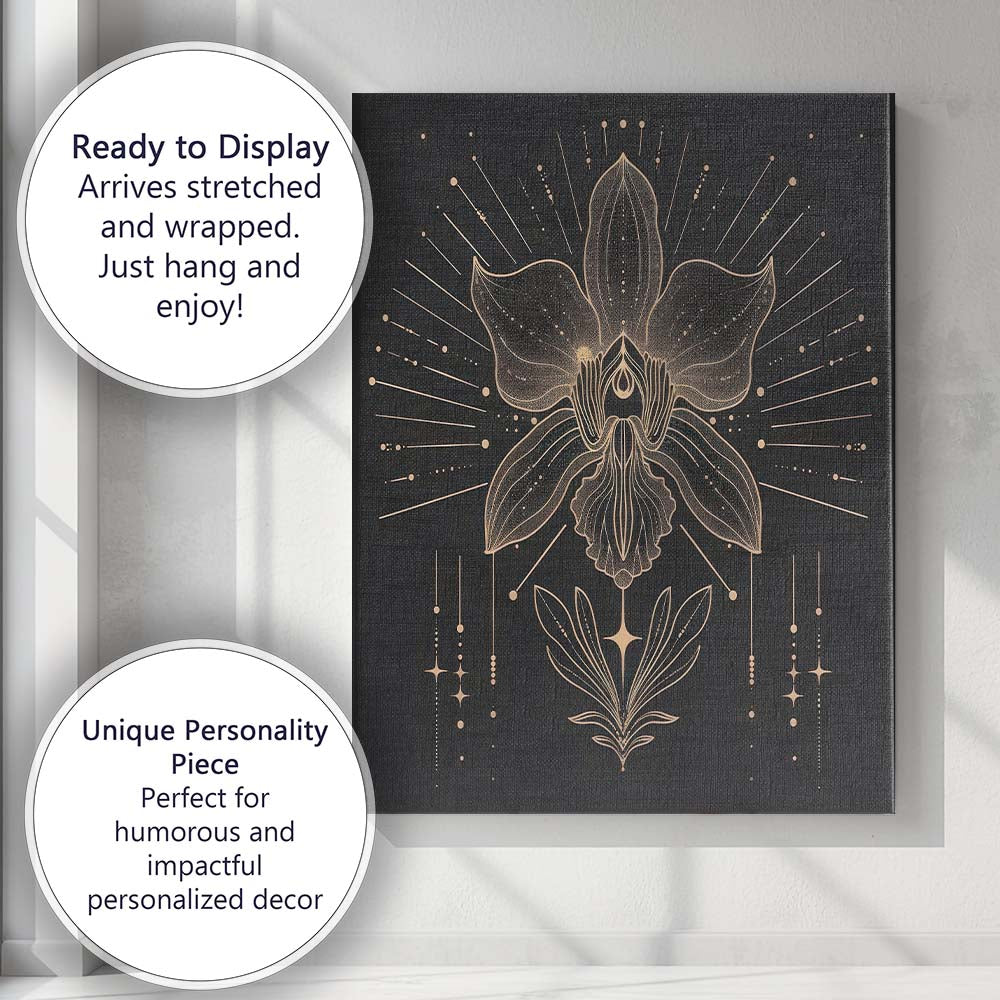 Elegant Orchid Botanical Gold Line Art Canvas Wall Art Print Decor Picture Ready to Hang