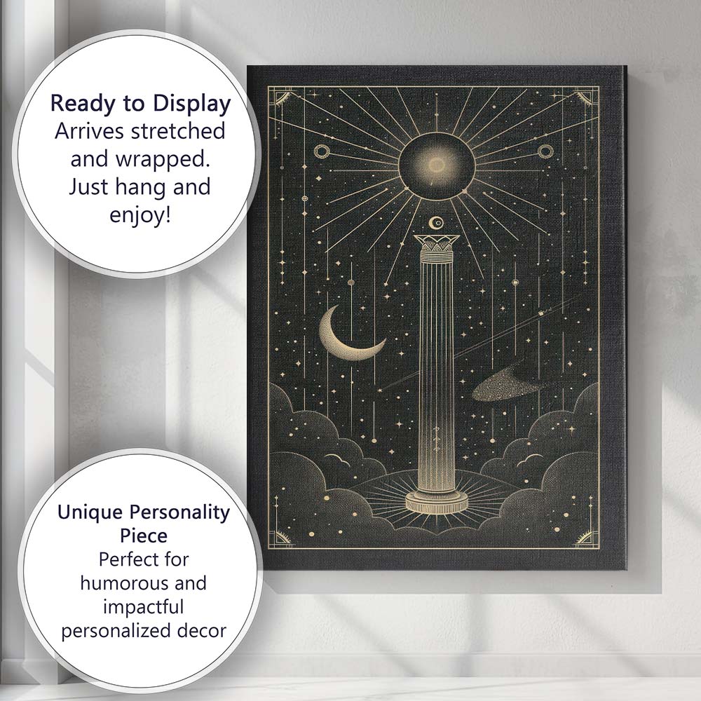 Celestial Ancient Greek Pillar Cosmic Gold Line Art Canvas Wall Art Print Decor Picture Ready to Hang