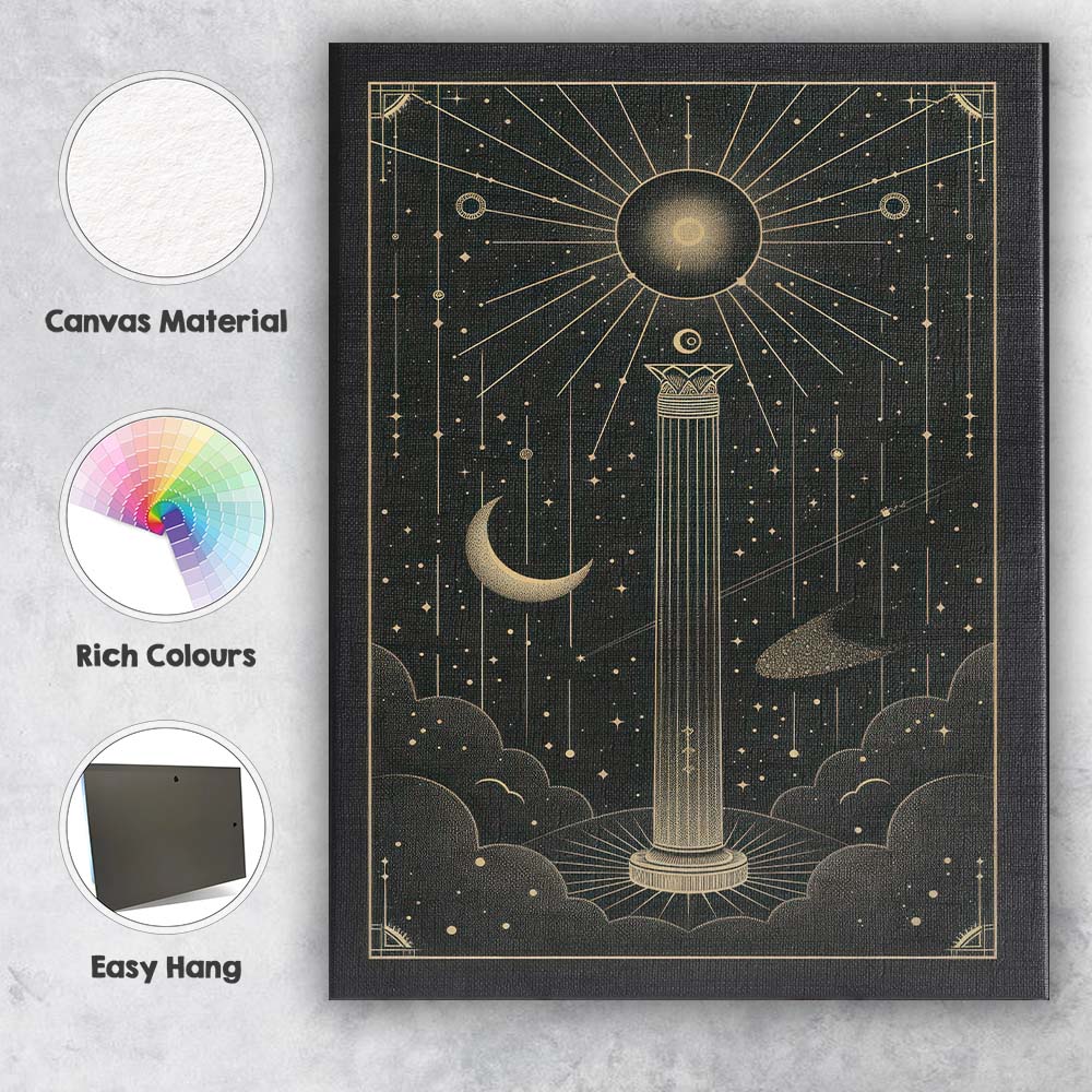 Celestial Ancient Greek Pillar Cosmic Gold Line Art Canvas Wall Art Print Decor Picture Ready to Hang