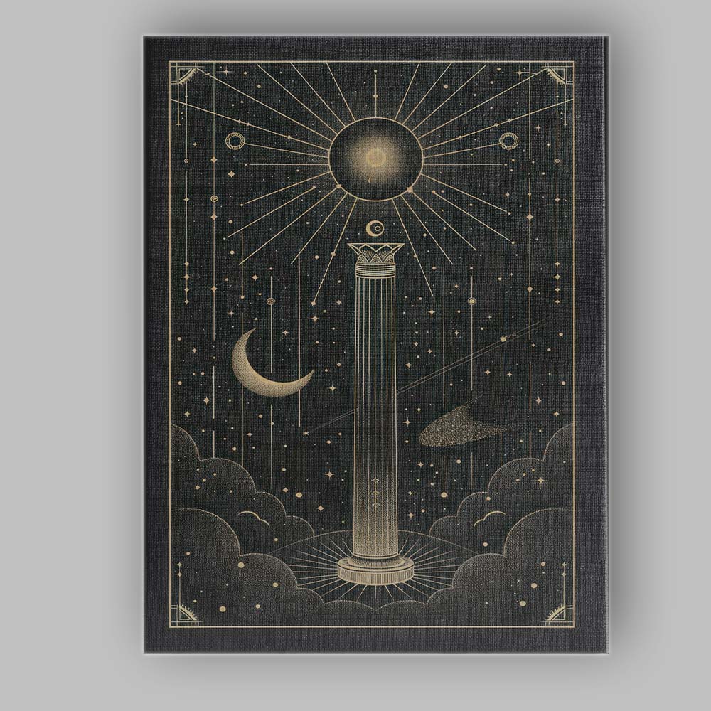 Celestial Ancient Greek Pillar Cosmic Gold Line Art Canvas Wall Art Print Decor Picture Ready to Hang
