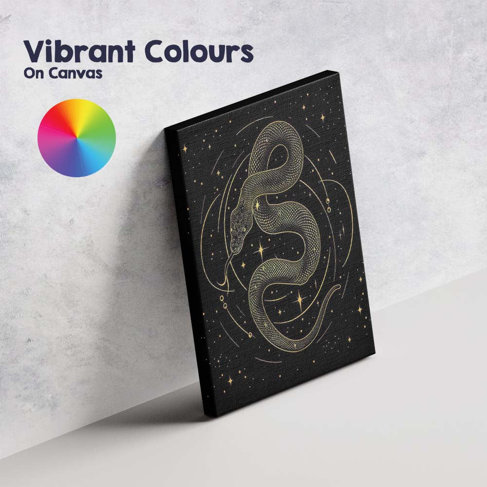 Mystical Cosmic Snake Gold Line Art Canvas Wall Art Print Decor Picture Ready to Hang
