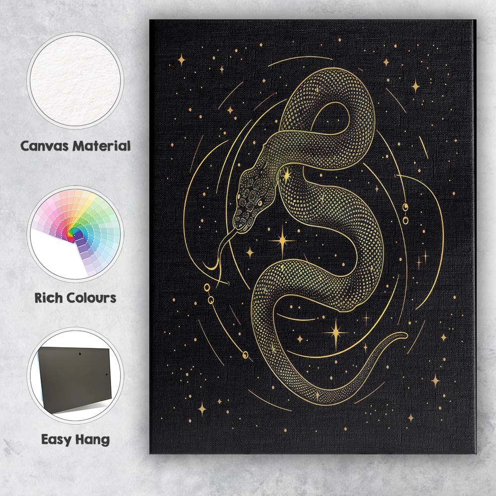 Mystical Cosmic Snake Gold Line Art Canvas Wall Art Print Decor Picture Ready to Hang