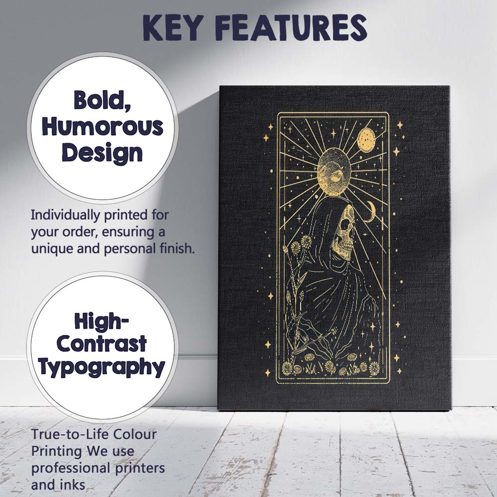 Celestial Hooded Skull Moon Tarot Style Canvas Wall Art Print Decor Picture Ready to Hang