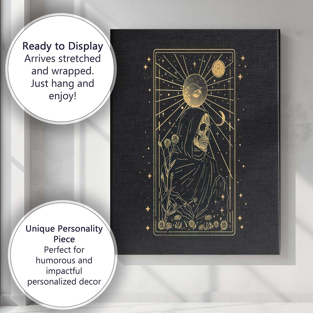 Celestial Hooded Skull Moon Tarot Style Canvas Wall Art Print Decor Picture Ready to Hang