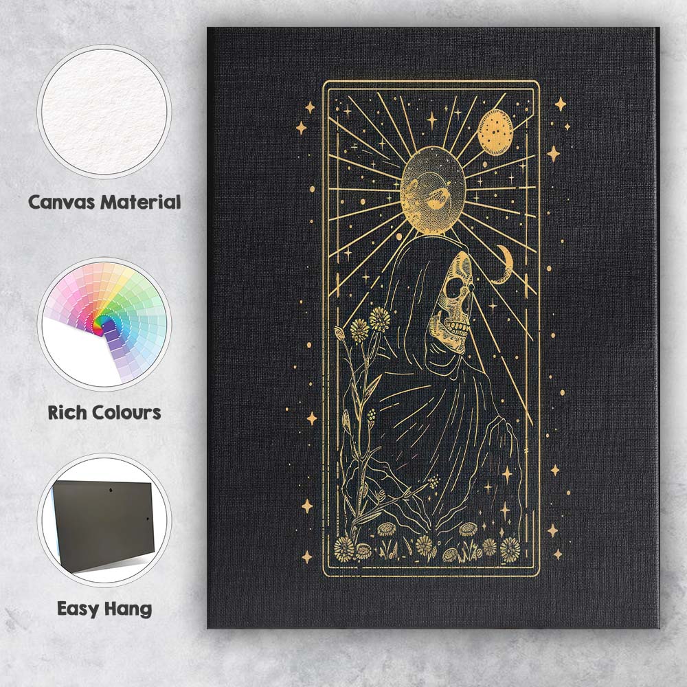 Celestial Hooded Skull Moon Tarot Style Canvas Wall Art Print Decor Picture Ready to Hang